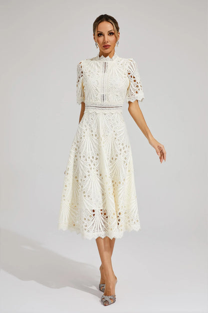 Women's Lace High Neck Midi Dress | Women | Lace | Elegant Midi Length Formal Occasion Dress | Steven & Levon