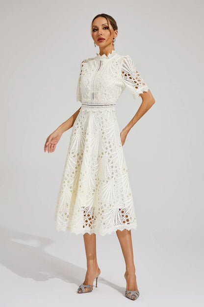 Women's Lace High Neck Midi Dress | Women | Lace | Elegant Midi Length Formal Occasion Dress | Steven & Levon