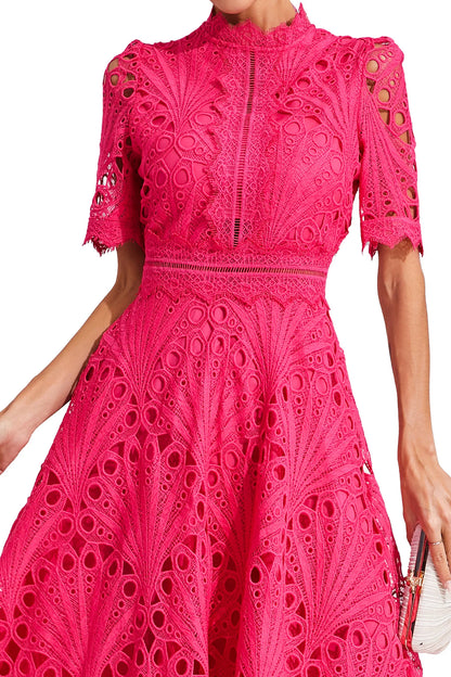 Women's Lace High Neck Midi Dress | Women | Lace | Elegant Midi Length Formal Occasion Dress | Steven & Levon