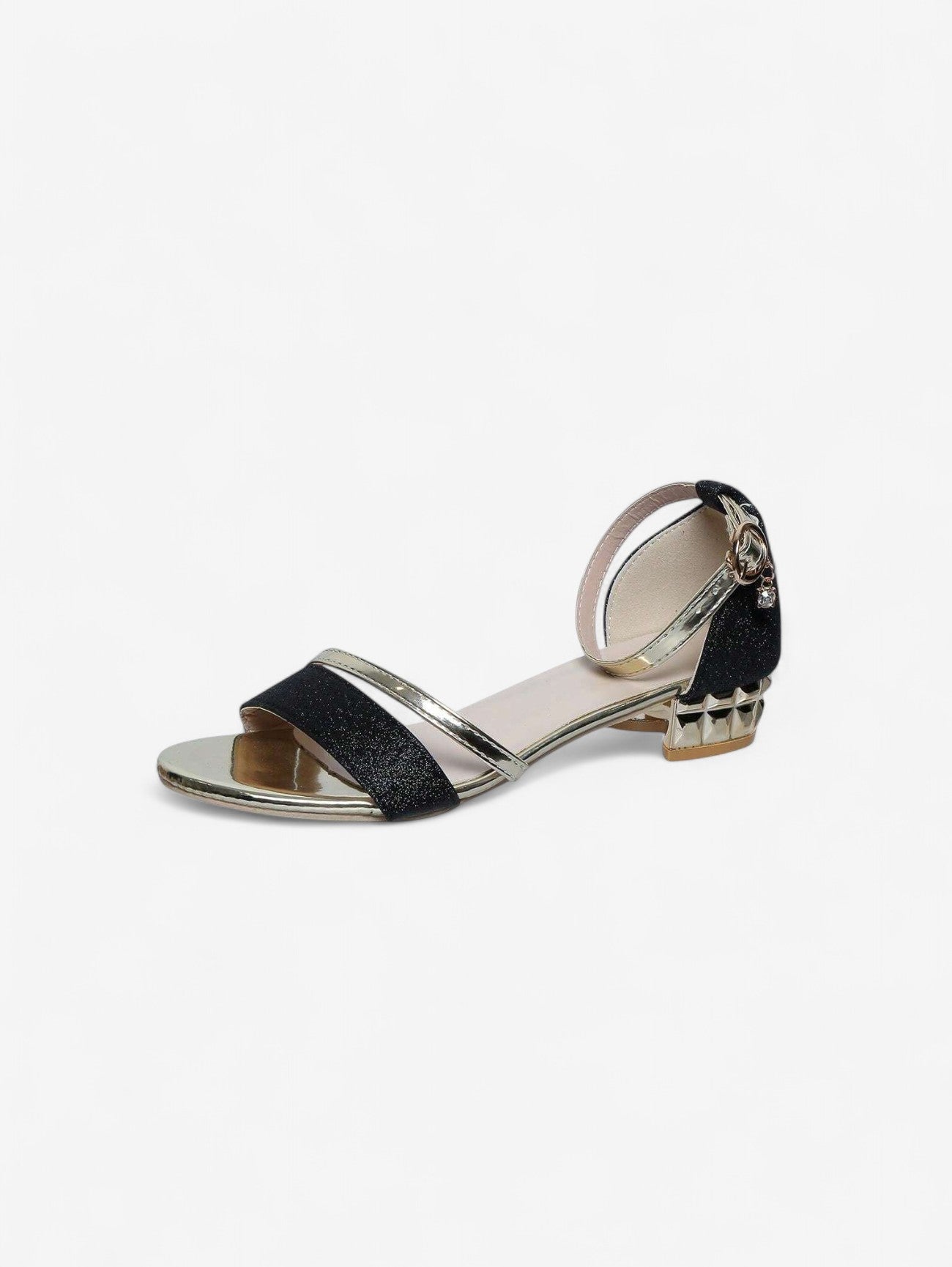 Elegant Glitter Ankle Strap Sandals | Women | Shimmer Synthetic | Low Block Heel Dress Shoes | Steven & Levon