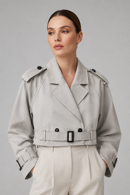 Women's Short Trench Coat | Women | Lightweight Fabric Blend | Double-Breasted | Steven & Levon