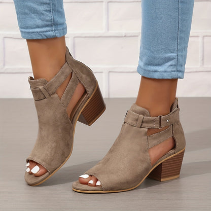 Elegant Peep-Toe Block Heel Sandals | Buckle Ankle Strap & Cut-Out Design | Steven & Levon