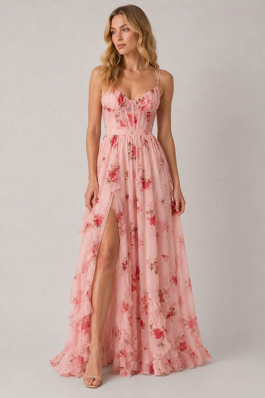 Maxi Floral Dress | Women | Lightweight Fabric | Side Slit | Summer Occasion Wear | Steven & Levon