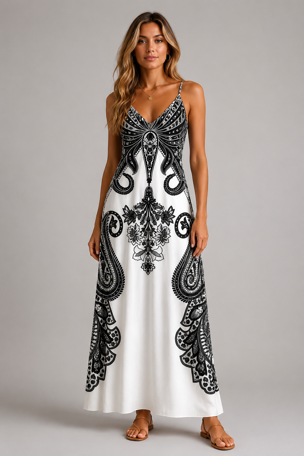 Maxi Dress | Women's Floral V-Neck Long Sleeve Boho Dress | Steven & Levon