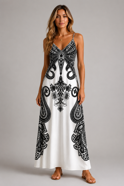 Maxi Dress | Women's Floral V-Neck Long Sleeve Boho Dress | Steven & Levon