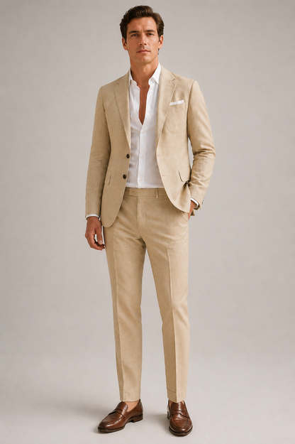 Men's Linen Suit Set | Blazer & Tailored Trousers | Two Piece Smart Formal Outfit | Steven & Levon