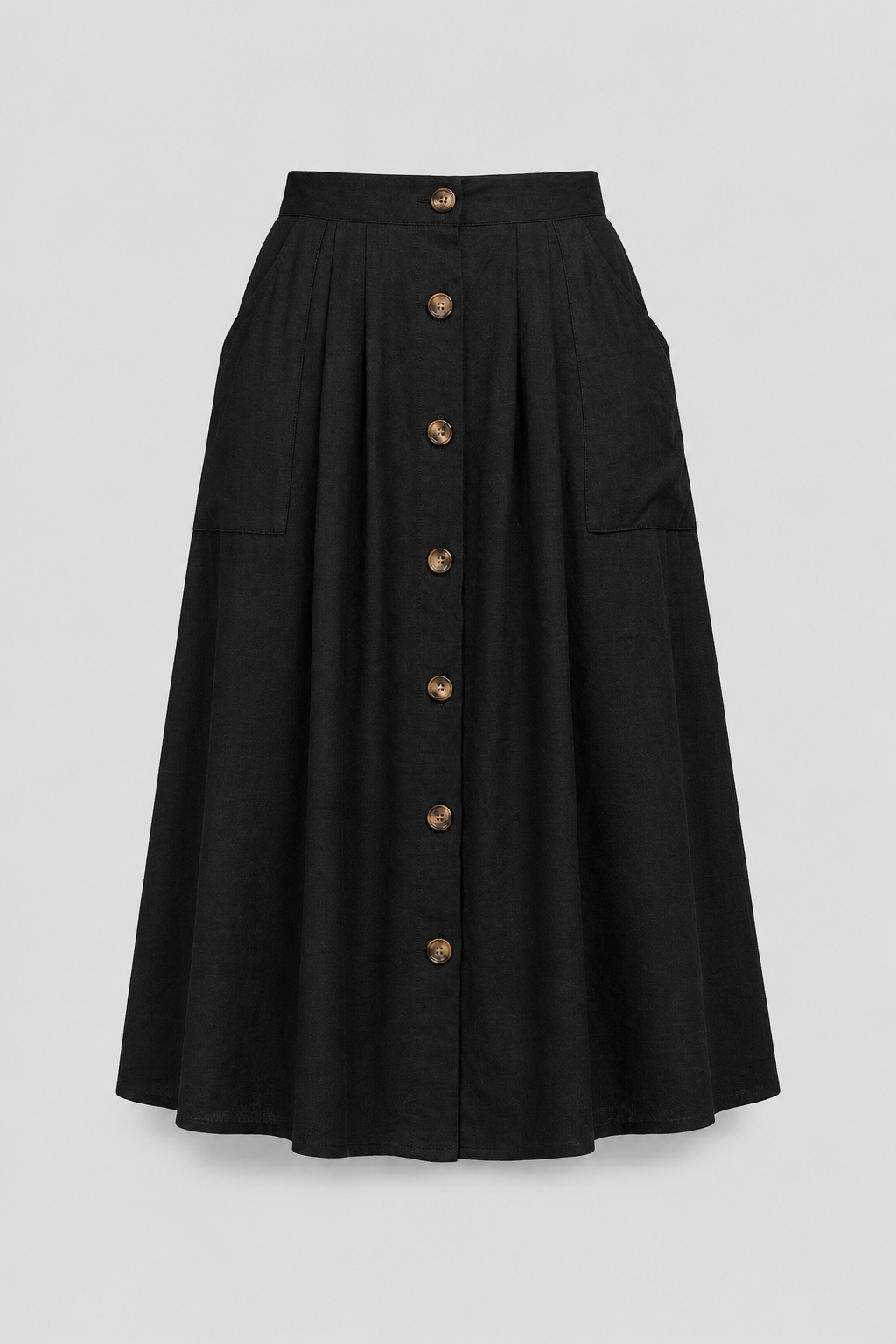 Button Front Midi Skirt | Women | Button-Front | Pockets | A-Line Everyday Skirt | Steven & Levon