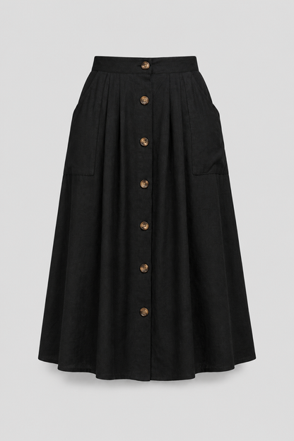 Button Front Midi Skirt | Women | Button-Front | Pockets | A-Line Everyday Skirt | Steven & Levon