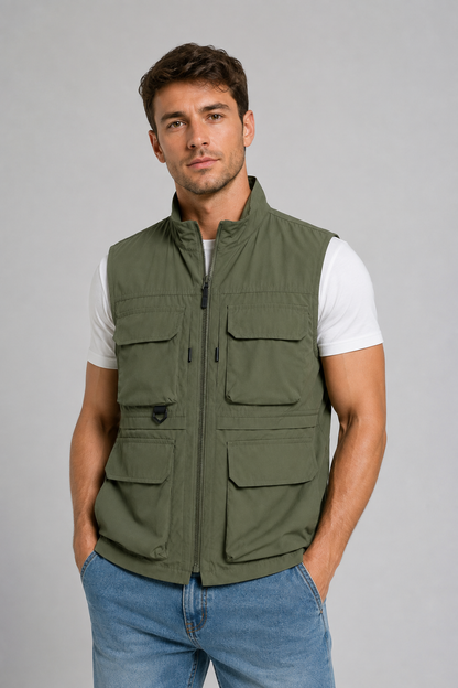 Men's Multi-Pocket Utility Gilet Vest | Lightweight | Zip Front | Outdoor Fishing Workwear | Steven & Levon