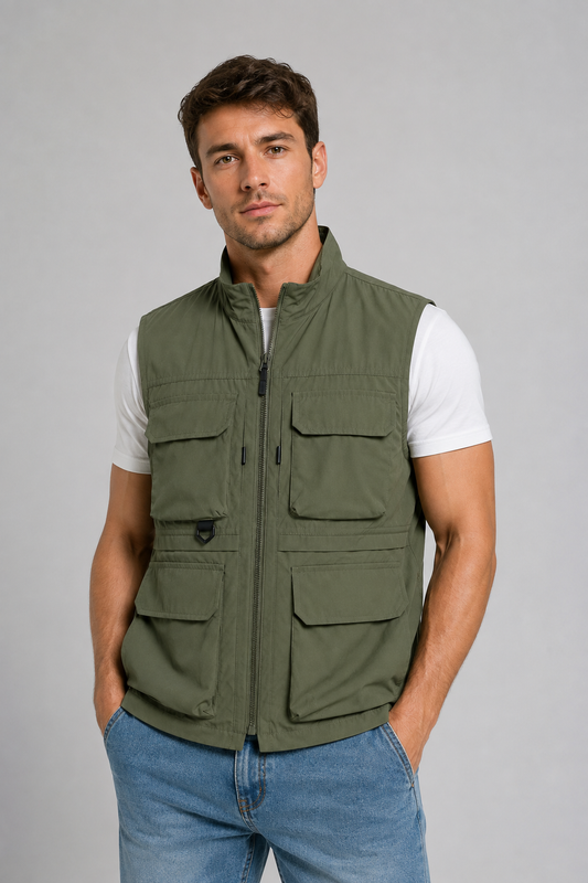 Men's Multi-Pocket Utility Gilet Vest | Lightweight | Zip Front | Outdoor Fishing Workwear | Steven & Levon