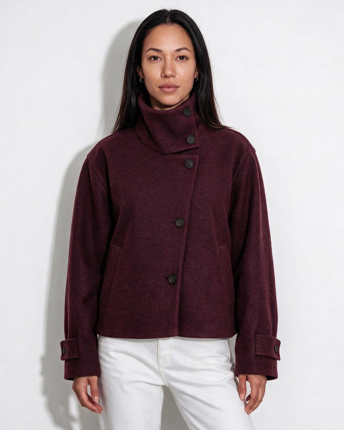Funnel Collar Jacket | Women | Warm Winter Coat | Casual Layered Outerwear | Steven & Levon