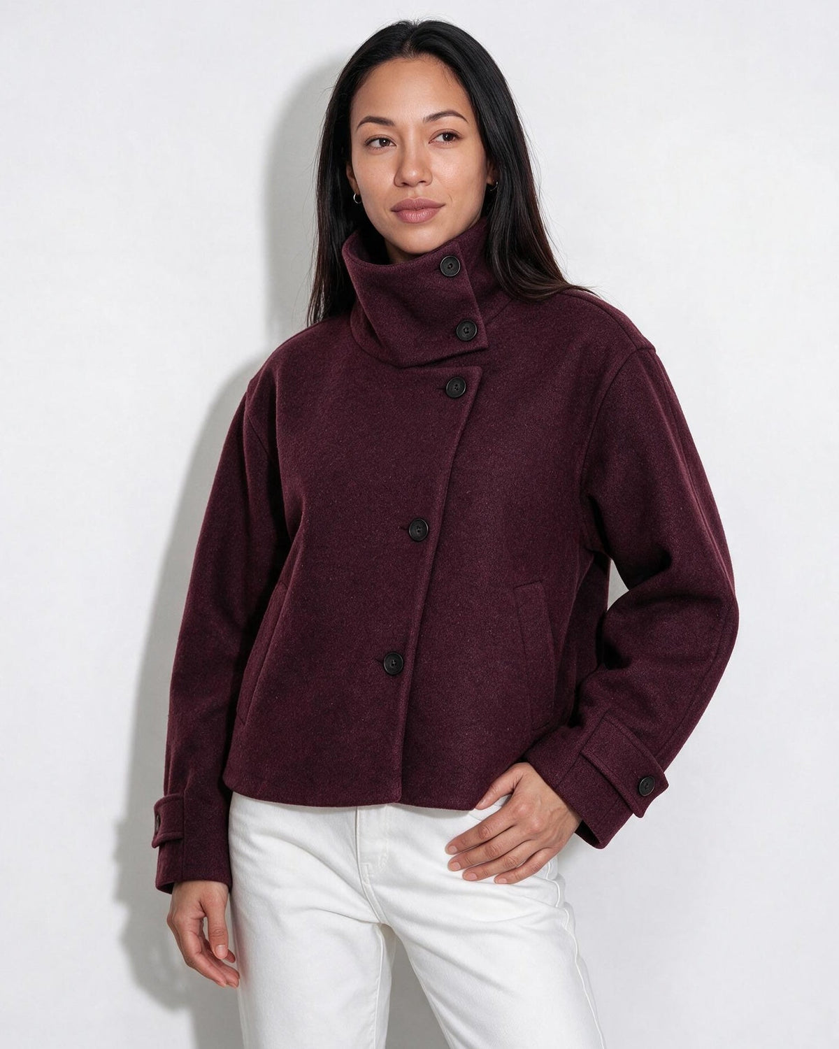 Funnel Collar Jacket | Women | Warm Winter Coat | Casual Layered Outerwear | Steven & Levon