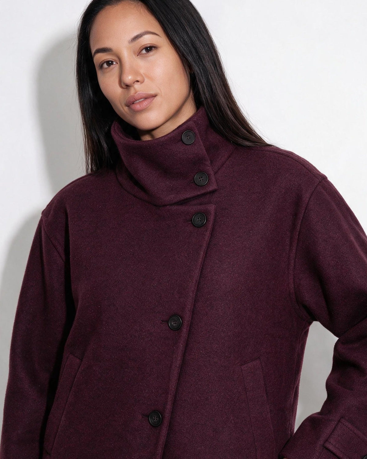 Funnel Collar Jacket | Women | Warm Winter Coat | Casual Layered Outerwear | Steven & Levon
