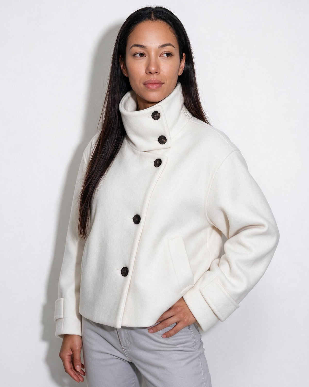 Funnel Collar Jacket | Women | Warm Winter Coat | Casual Layered Outerwear | Steven & Levon