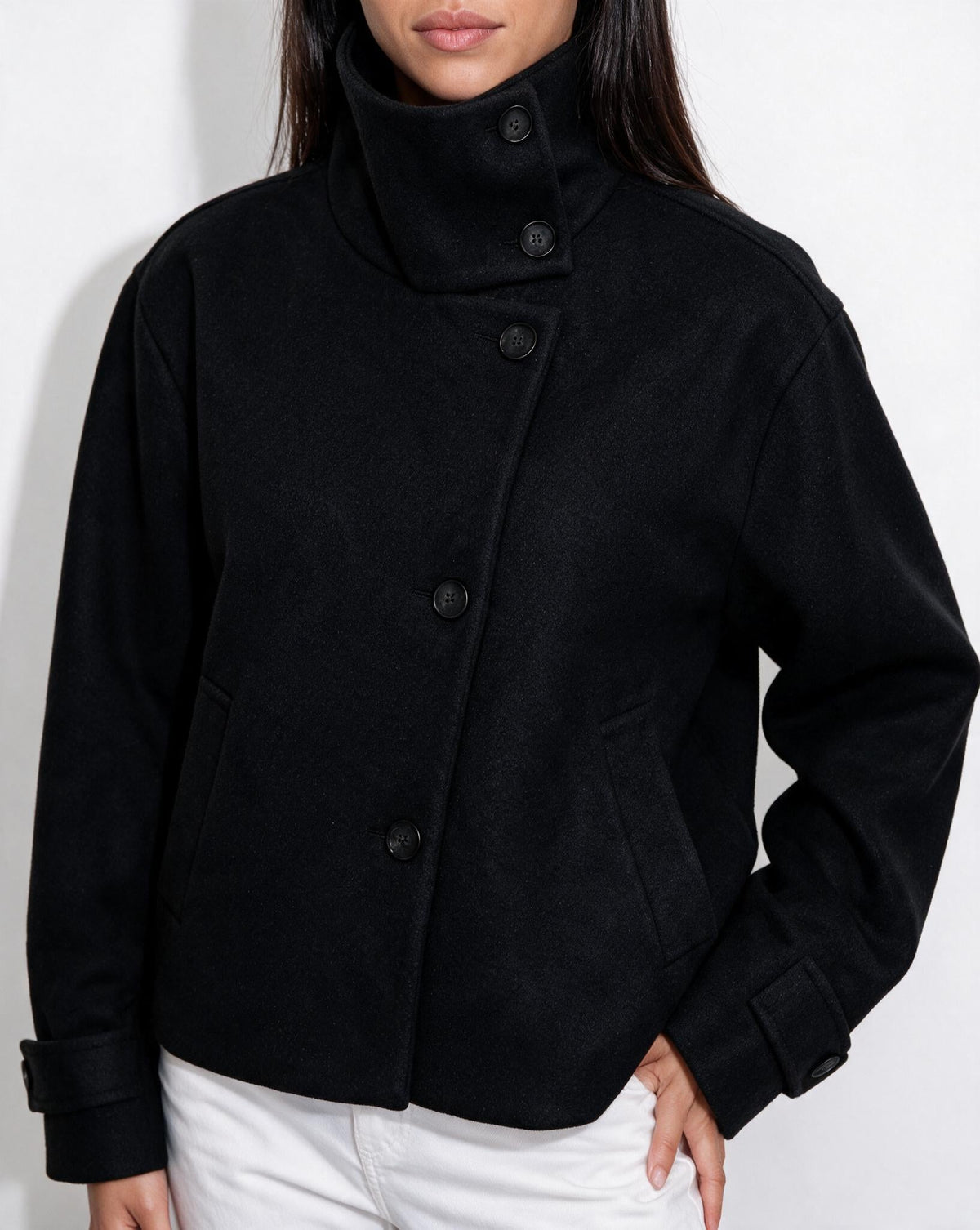 Funnel Collar Jacket | Women | Warm Winter Coat | Casual Layered Outerwear | Steven & Levon
