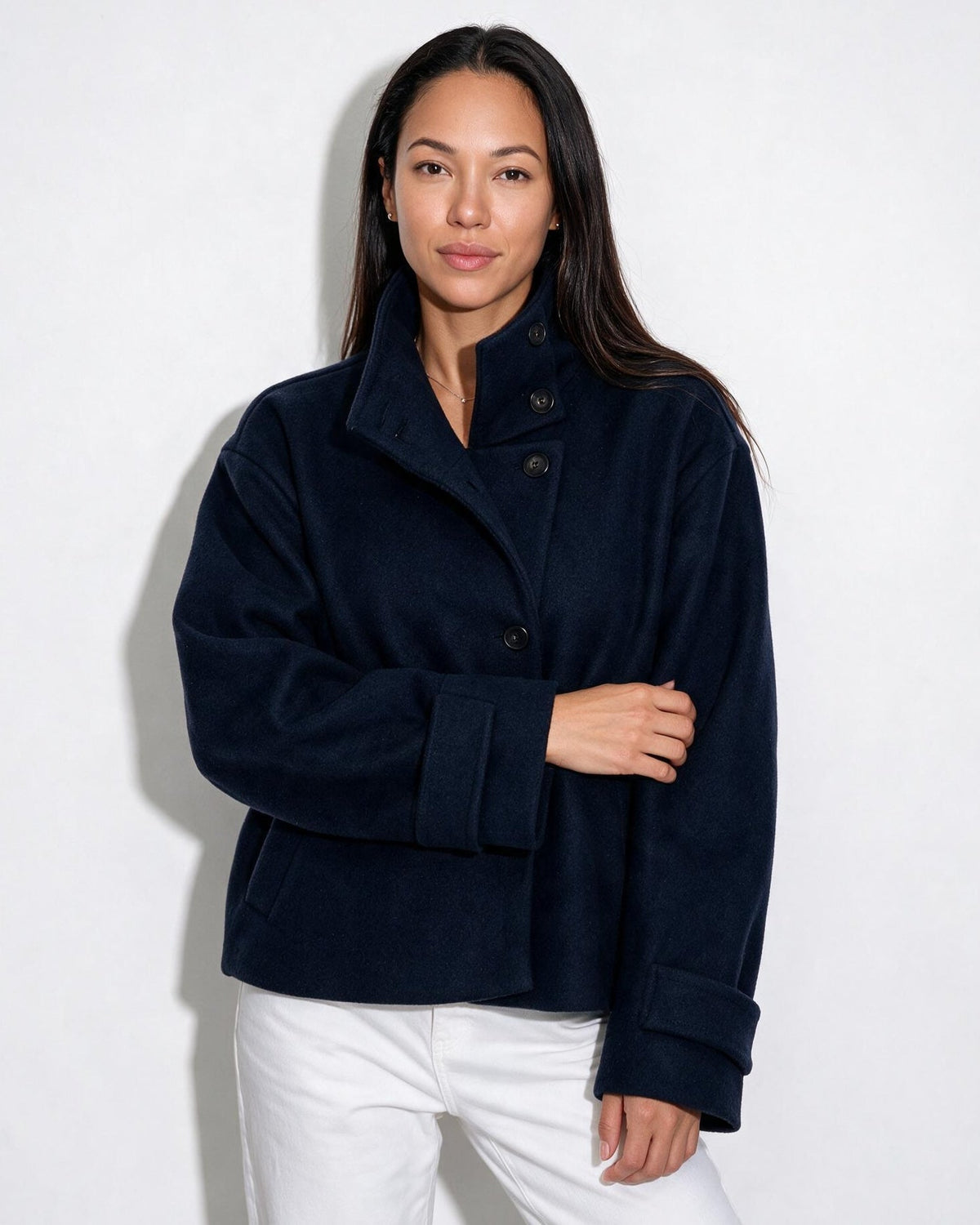 Funnel Collar Jacket | Women | Warm Winter Coat | Casual Layered Outerwear | Steven & Levon
