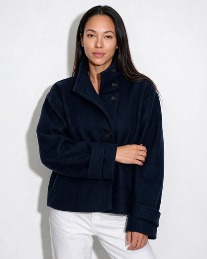 Funnel Collar Jacket | Women | Warm Winter Coat | Casual Layered Outerwear | Steven & Levon
