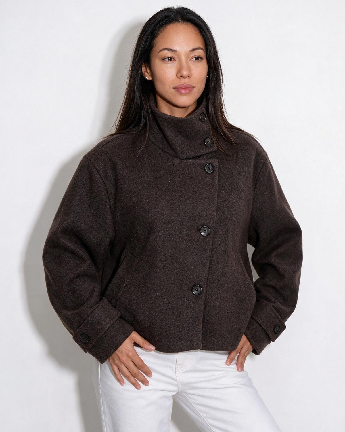 Funnel Collar Jacket | Women | Warm Winter Coat | Casual Layered Outerwear | Steven & Levon