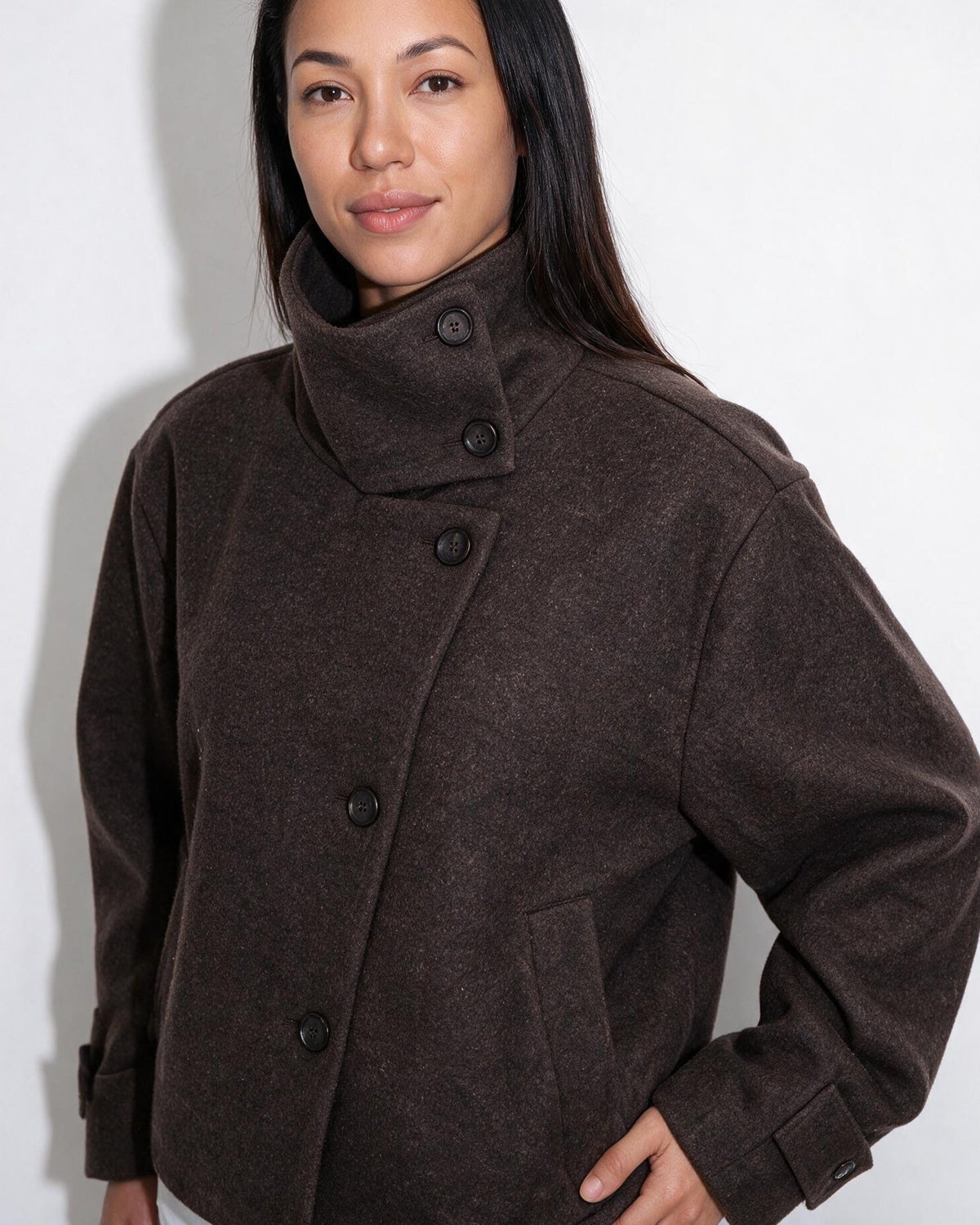 Funnel Collar Jacket | Women | Warm Winter Coat | Casual Layered Outerwear | Steven & Levon