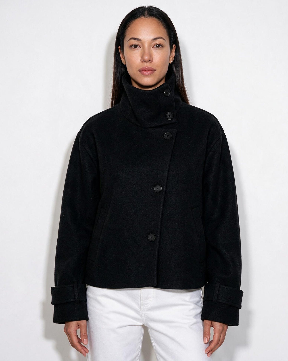Funnel Collar Jacket | Women | Warm Winter Coat | Casual Layered Outerwear | Steven & Levon