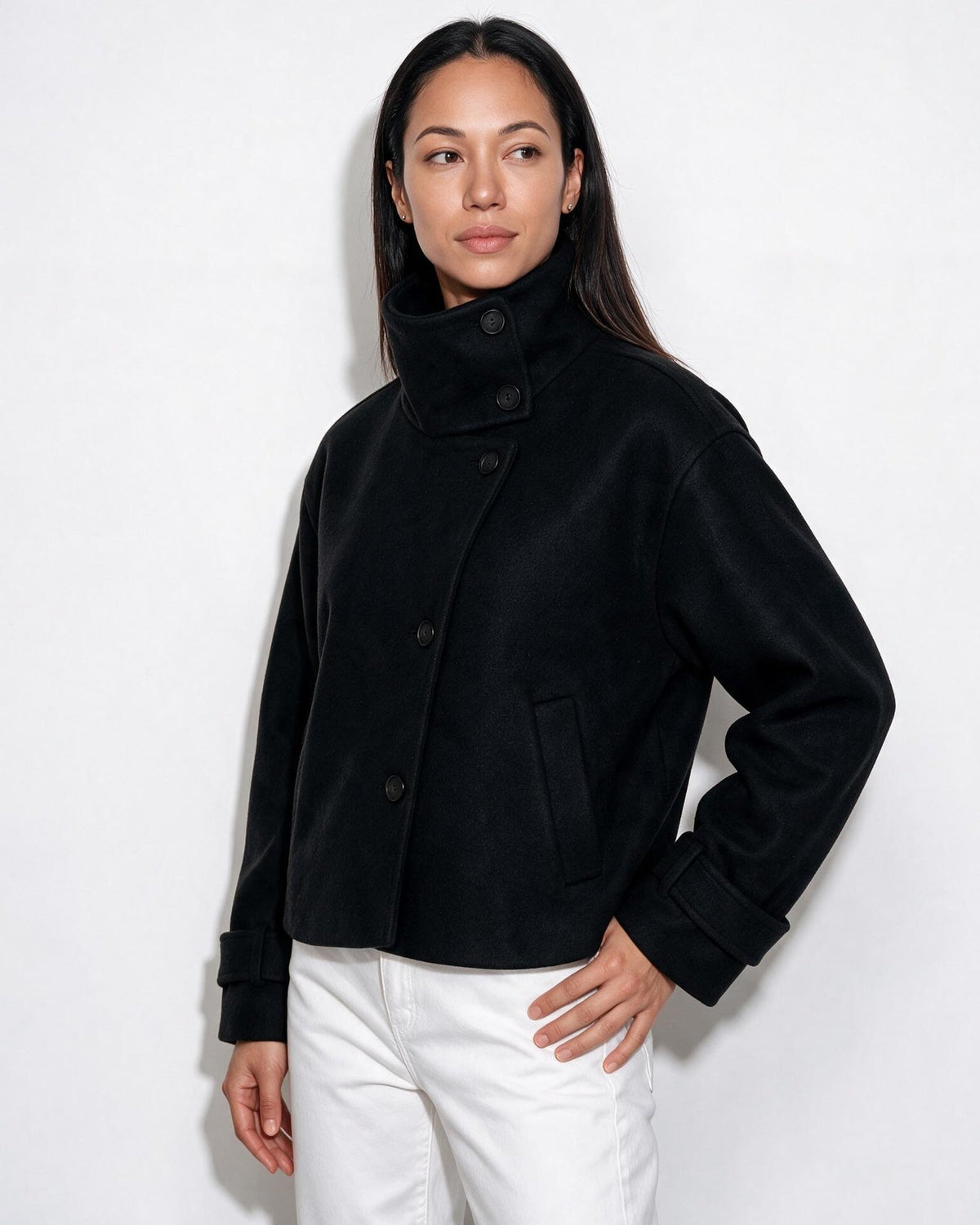 Funnel Collar Jacket | Women | Warm Winter Coat | Casual Layered Outerwear | Steven & Levon