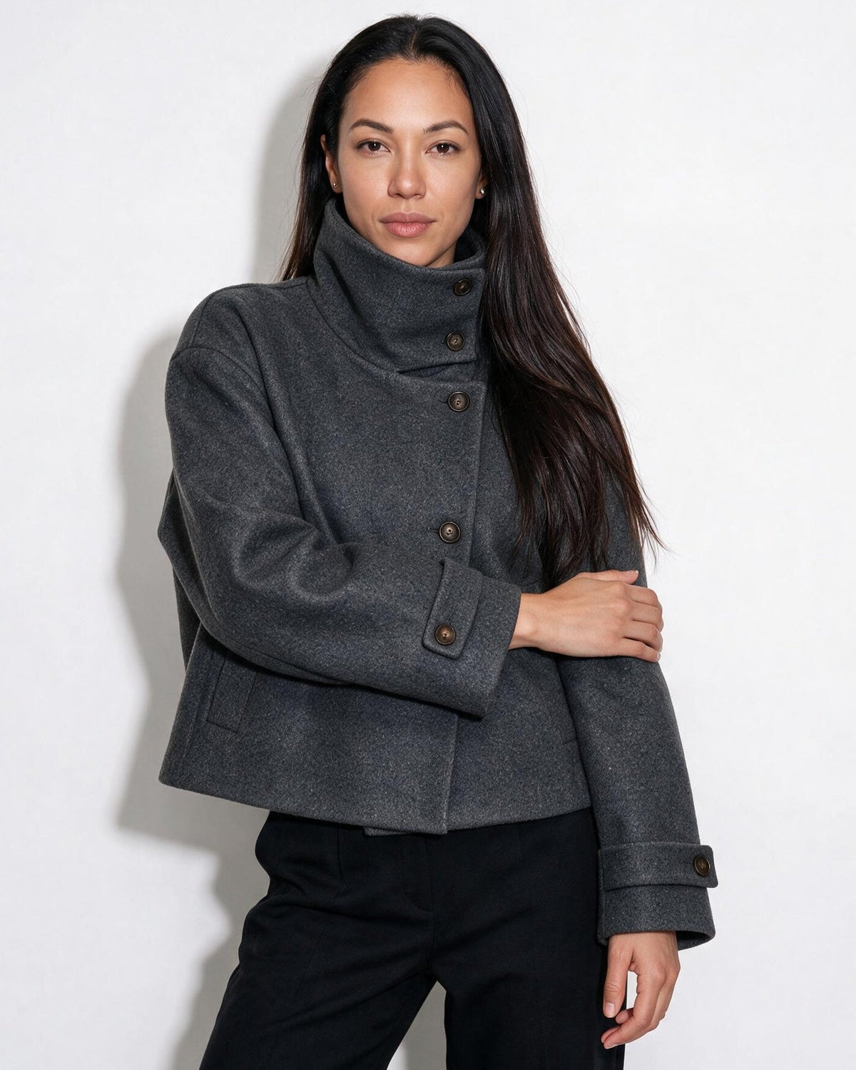 Funnel Collar Jacket | Women | Warm Winter Coat | Casual Layered Outerwear | Steven & Levon