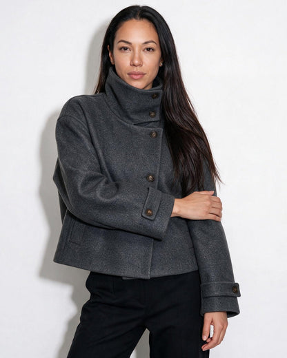 Funnel Collar Jacket | Women | Warm Winter Coat | Casual Layered Outerwear | Steven & Levon