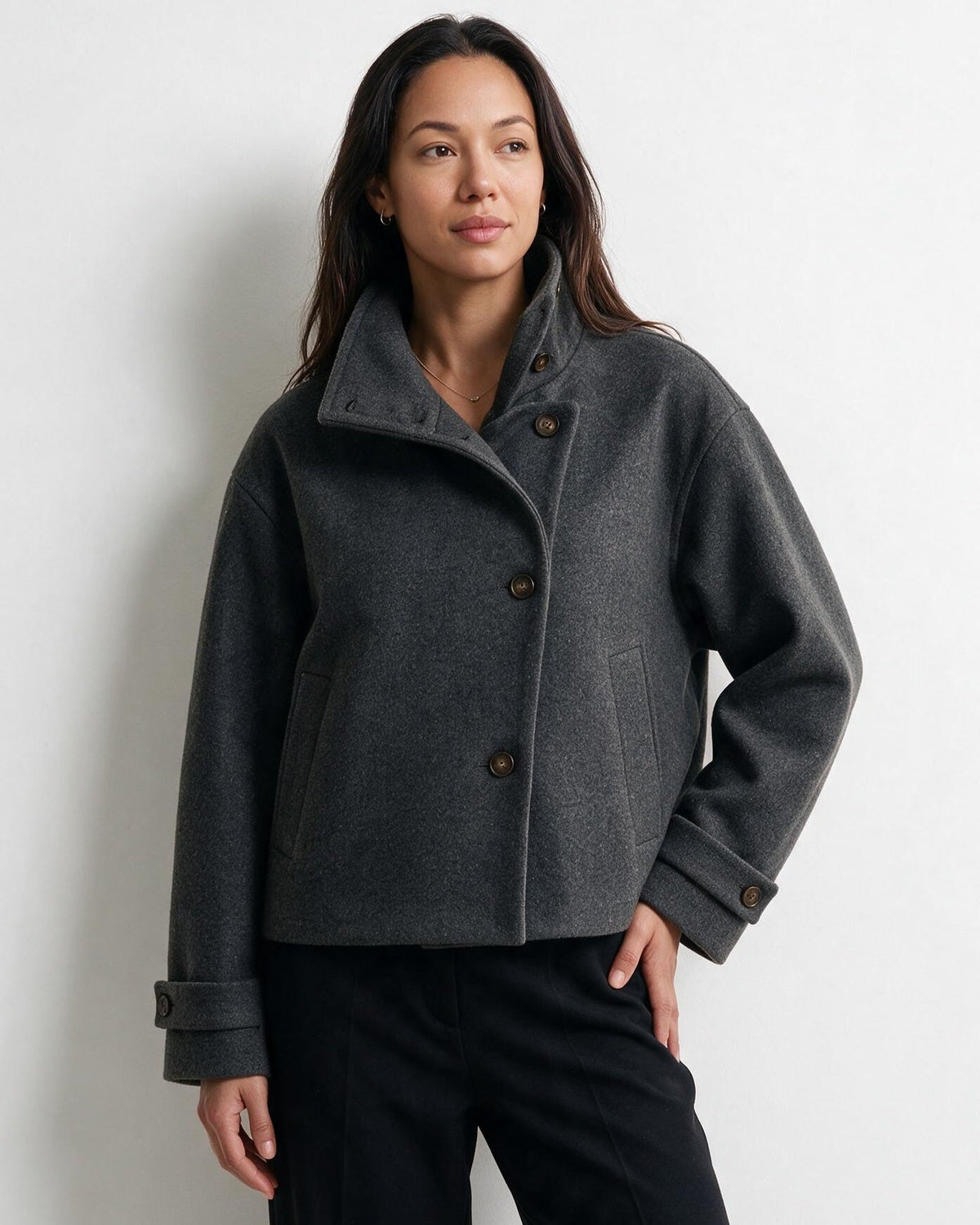 Funnel Collar Jacket | Women | Warm Winter Coat | Casual Layered Outerwear | Steven & Levon