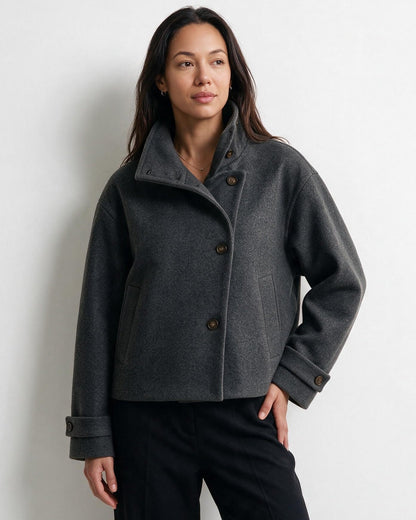 Funnel Collar Jacket | Women | Warm Winter Coat | Casual Layered Outerwear | Steven & Levon