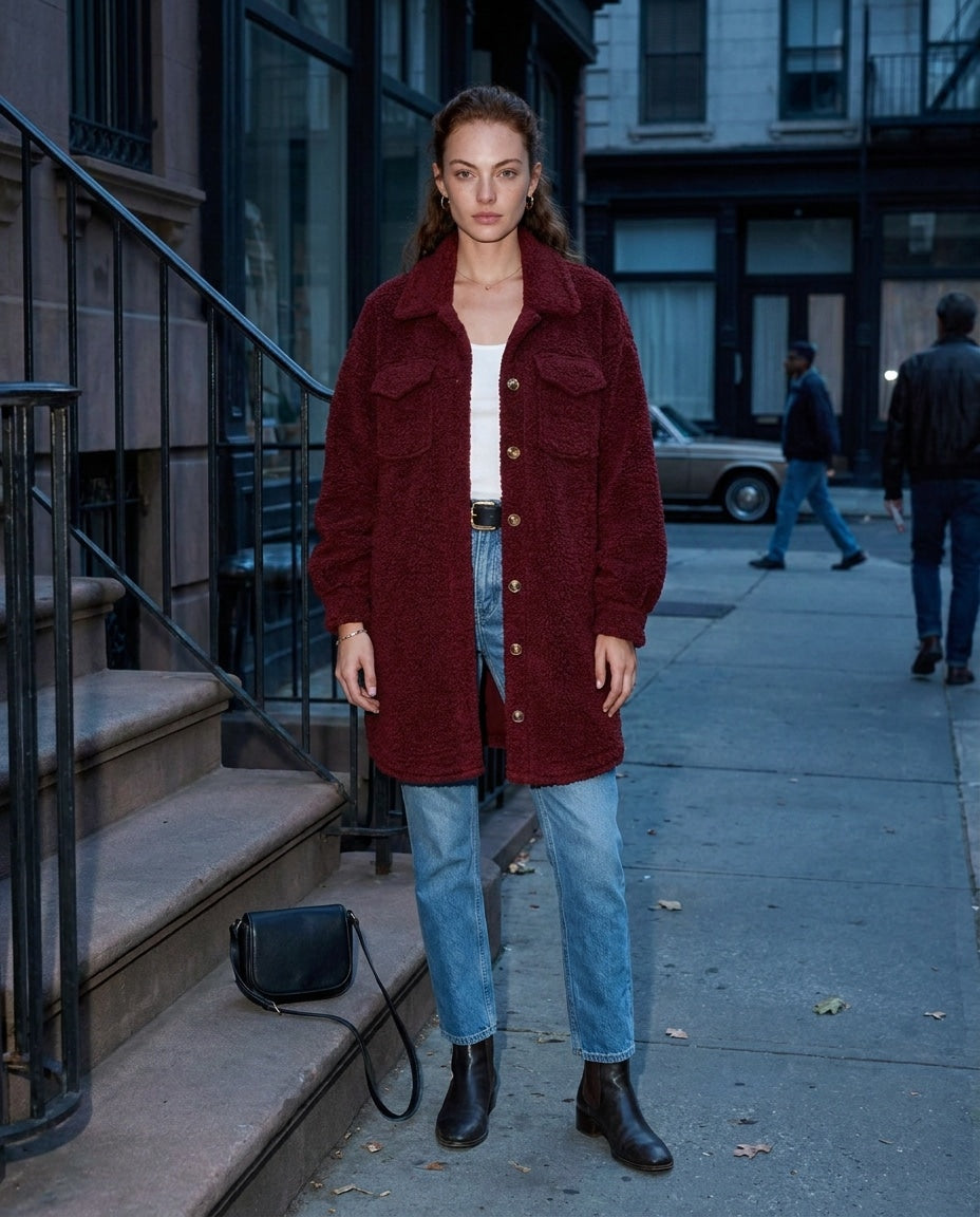 Longline Teddy Coat | Women | Soft Plush Jacket | Cozy Winter Outerwear | Steven & Levon