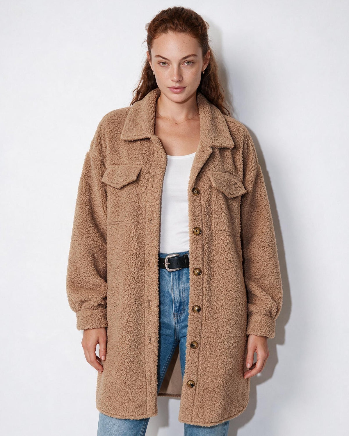 Longline Teddy Coat | Women | Soft Plush Jacket | Cozy Winter Outerwear | Steven & Levon