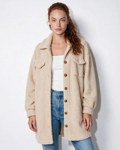 Longline Teddy Coat | Women | Soft Plush Jacket | Cozy Winter Outerwear | Steven & Levon
