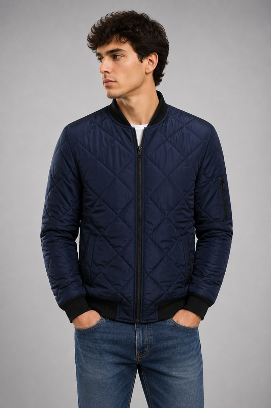 Men's Quilted Bomber Jacket | Men | Zip-Up | Baseball Collar Coat | Steven & Levon