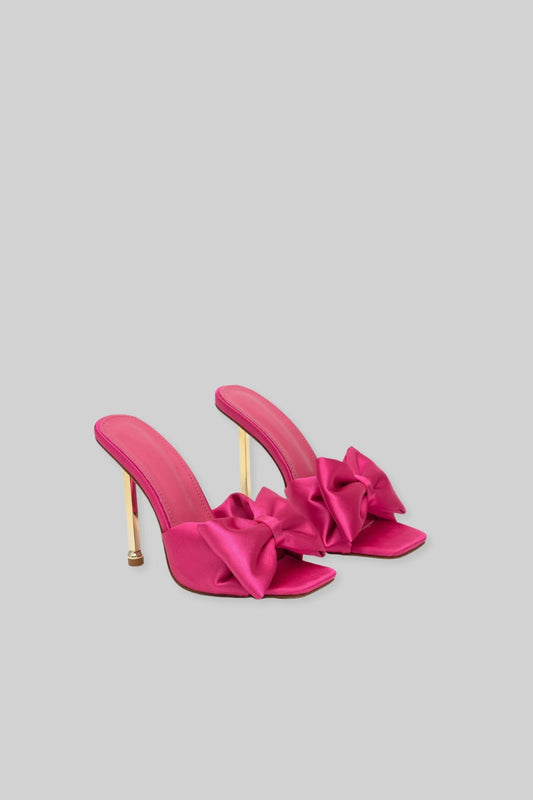 Satin High Heel Sandals | Women | Ribbon Detail | Fuchsia | Steven & Levon