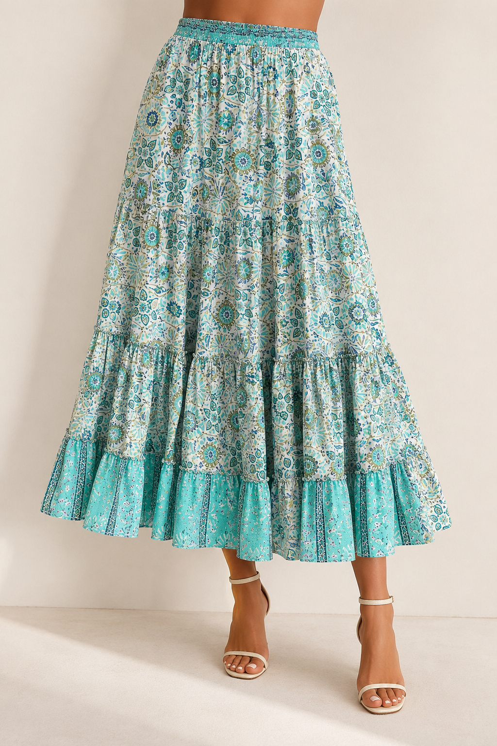 Elegant Floral Maxi Skirt | Women | Elastic Waist | Flowy A-Line | Boho Everyday Skirt | Steven & Levon