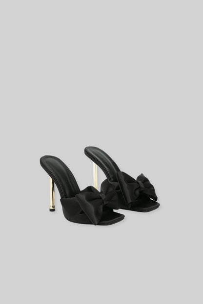 Satin High Heel Sandals | Women | Ribbon Detail | Black | Steven & Levon