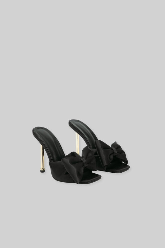 Satin High Heel Sandals | Women | Ribbon Detail | Black | Steven & Levon