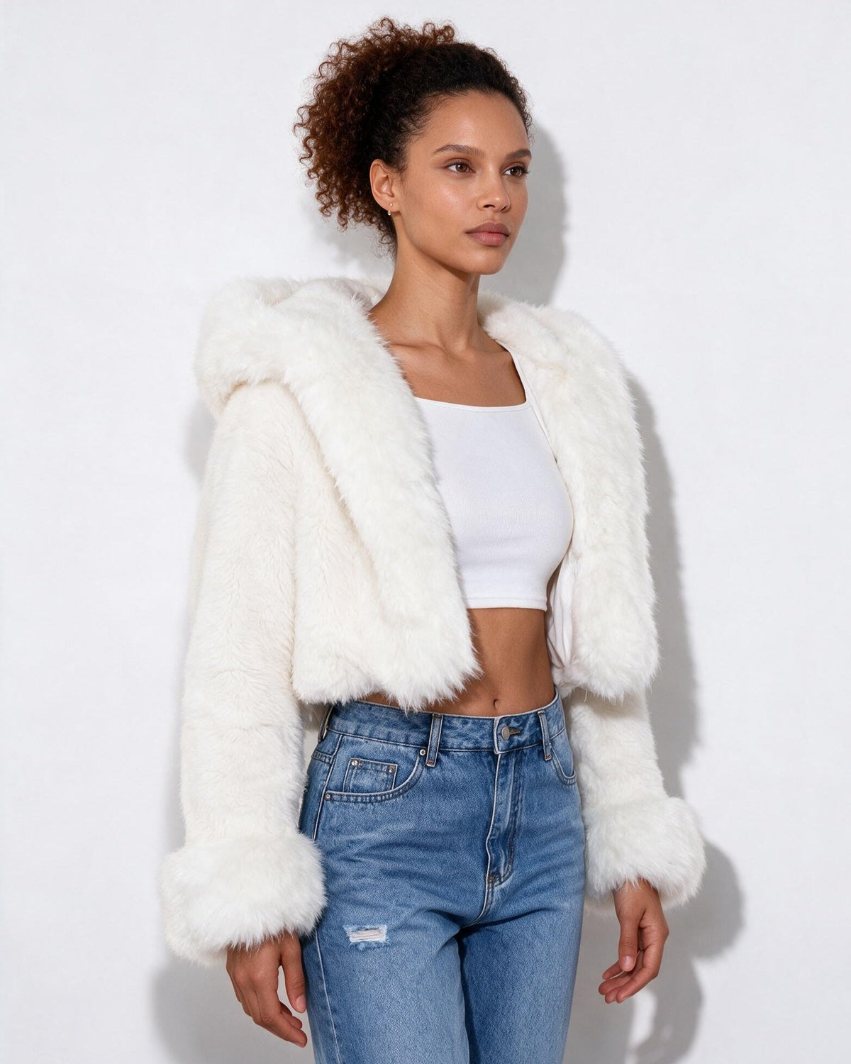 Hooded Faux Fur Coat | Women | Soft Plush Jacket | Warm Winter Outerwear | Steven & Levon