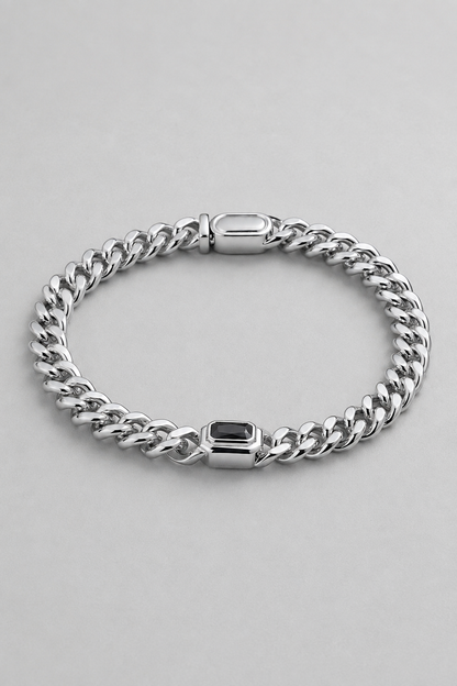 Onyx Cuban Bracelet | Men | Stainless Steel | Silver & Gold | 6mm Onyx Stone | Steven & Levon