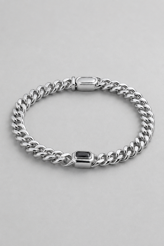 Onyx Cuban Bracelet | Men | Stainless Steel | Silver & Gold | 6mm Onyx Stone | Steven & Levon