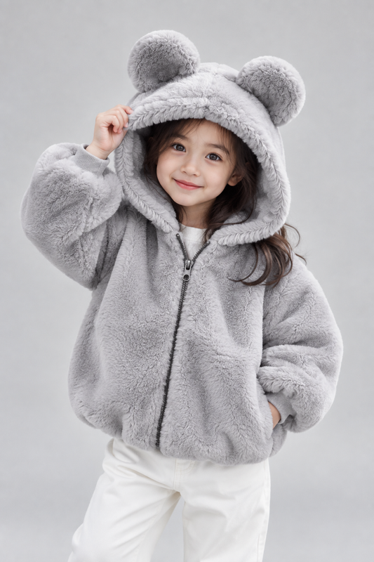 Kids Teddy Fleece Hooded Jacket | Boys & Girls | Bear Ears | Plush Winter Coat | Steven & Levon