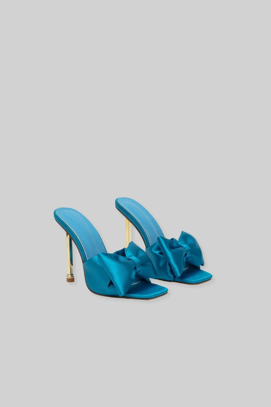 Satin High Heel Sandals | Women | Ribbon Detail | Turquoise | Elegant Dress Shoes | Steven & Levon