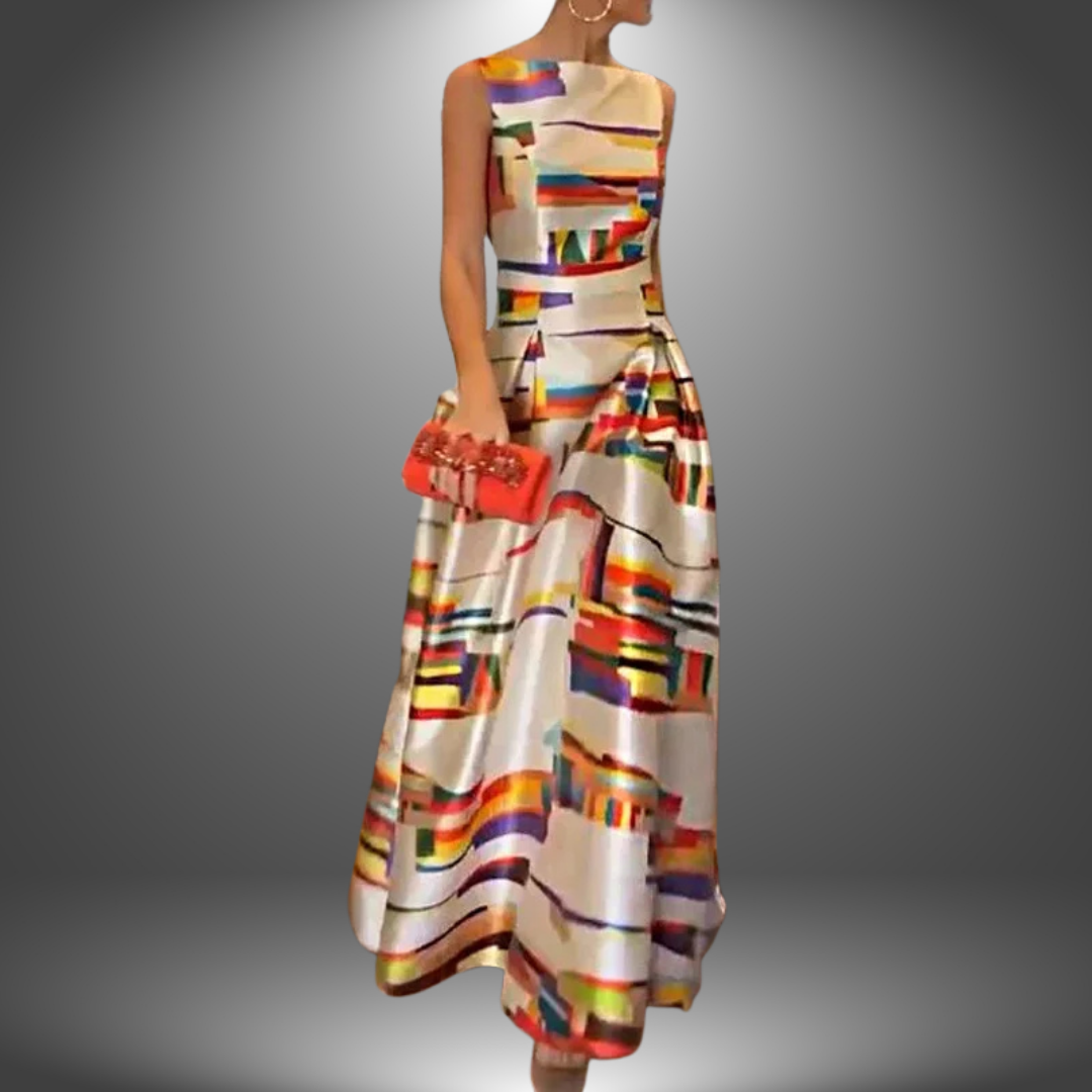 Sleeveless Geometric Maxi Dress | Women | Sleeveless Flowy Summer Evening Dress | Steven & Levon
