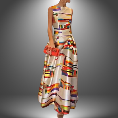 Sleeveless Geometric Maxi Dress | Women | Sleeveless Flowy Summer Evening Dress | Steven & Levon
