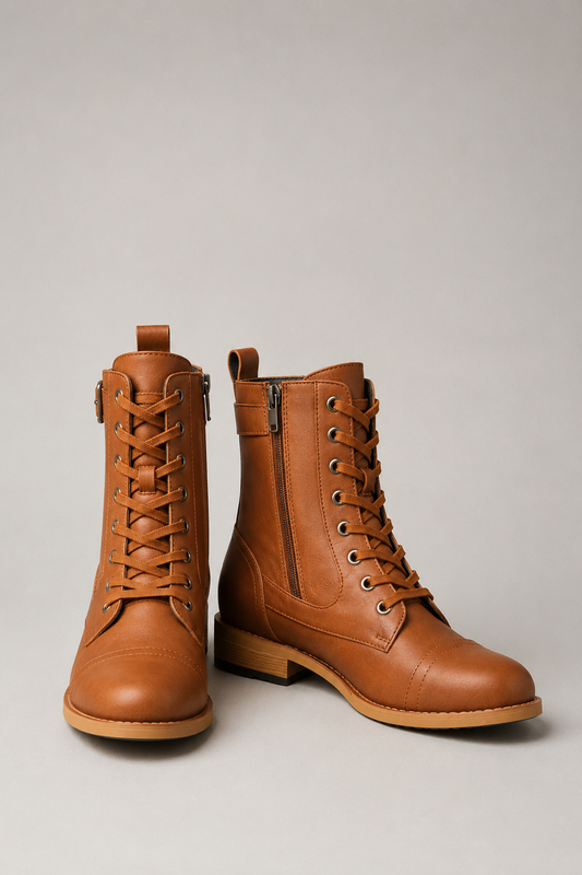 Lace-Up Ankle Boots for Women | Side Zip | Buckle Detail | Combat Style | Steven & Levon