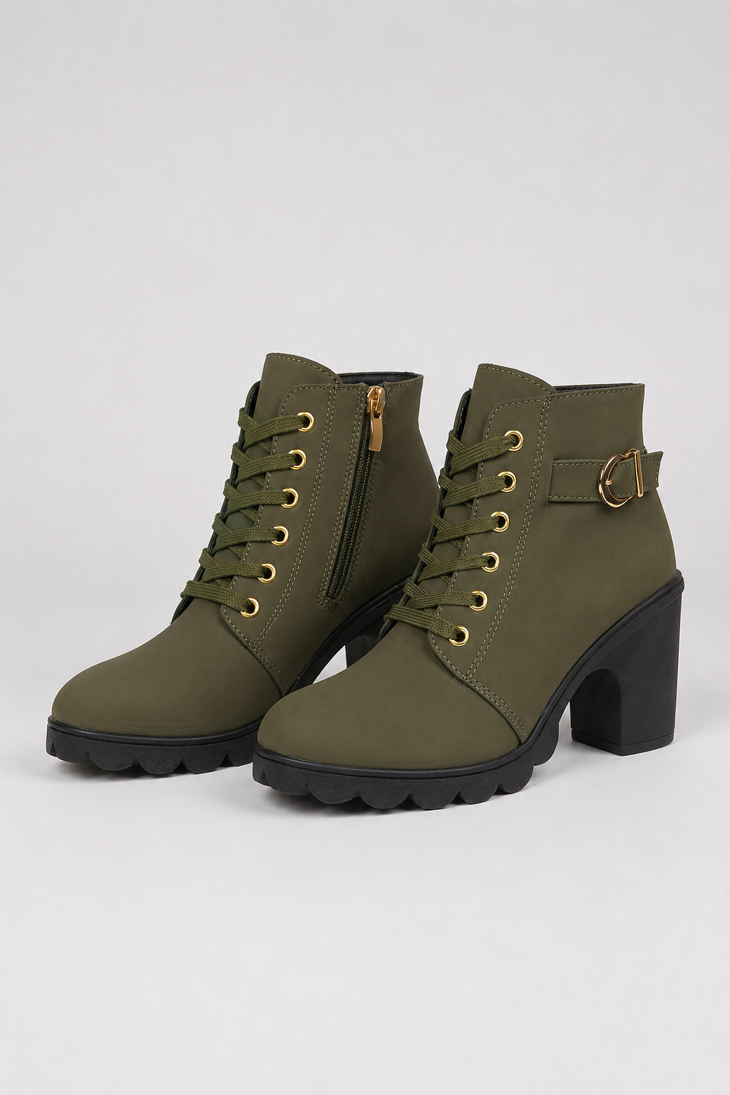 Block Heel Lace-Up Ankle Boots for Women | Side Zip | Combat Style | Steven & Levon