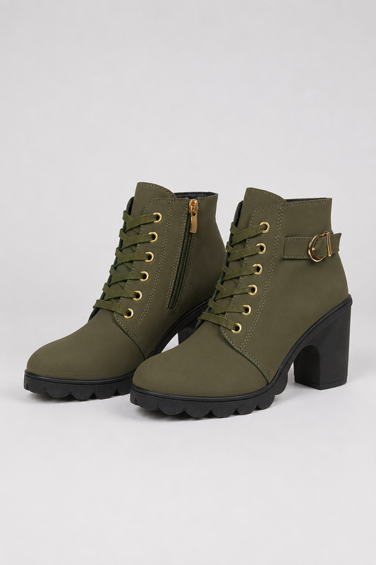 Block Heel Lace-Up Ankle Boots for Women | Side Zip | Combat Style | Steven & Levon