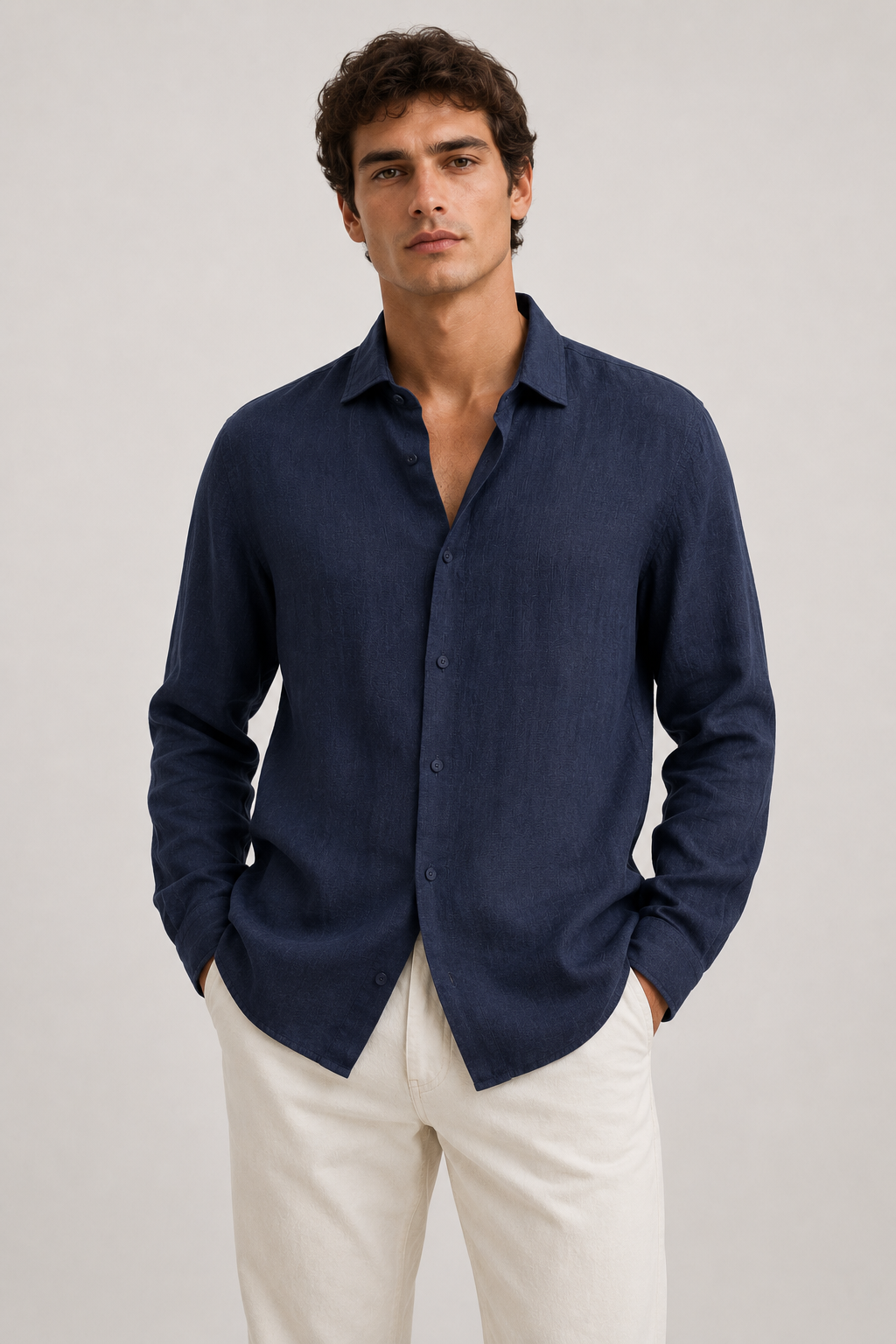 Linen Long Sleeve Shirt | Men | Tailored Fit | Breathable Casual Smart Shirt | Steven & Levon
