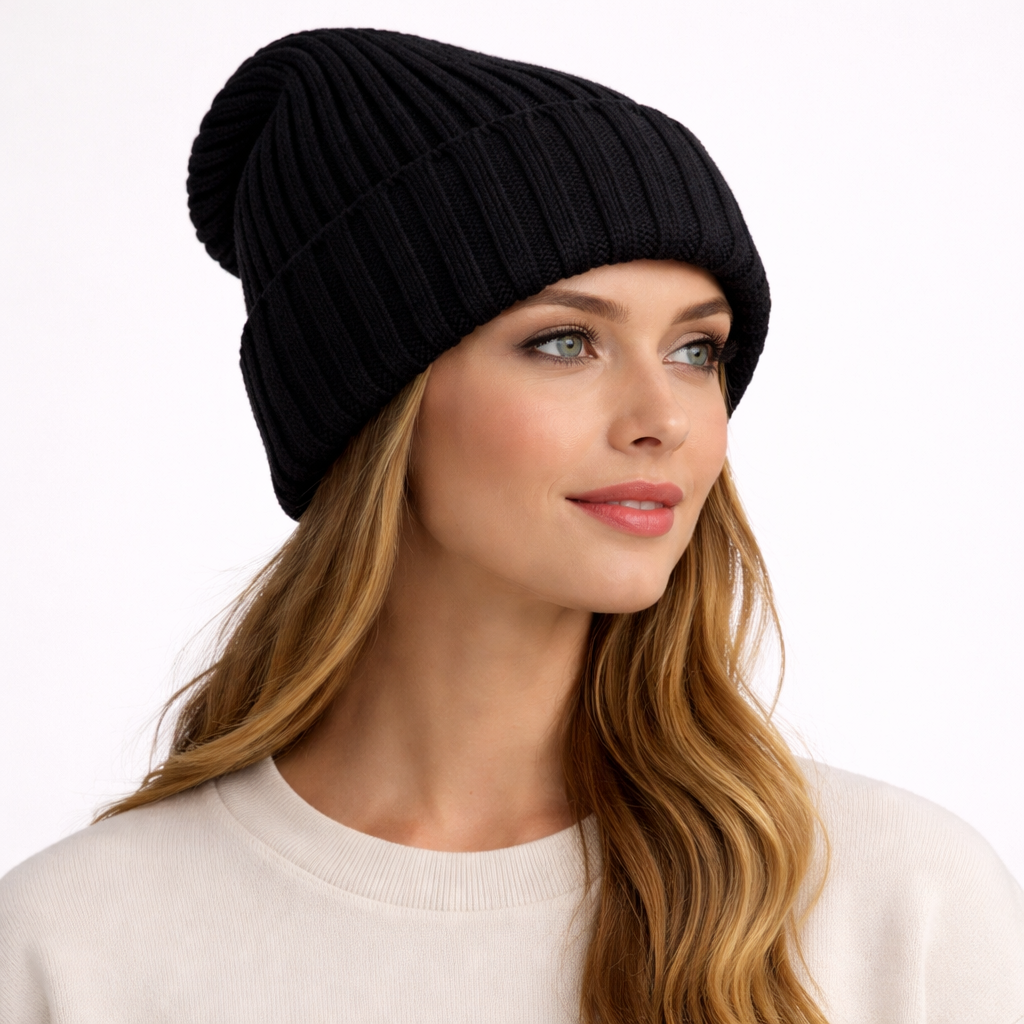 Beanivelle - Ribbed Knit Fold-Up Beanie  Winter Warmth Everyday
