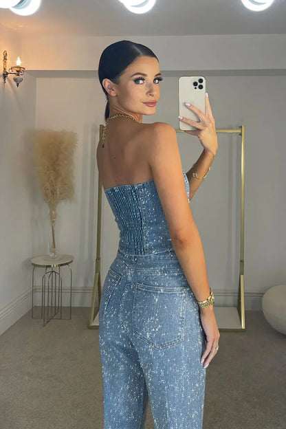 Glitter 2-Piece Jeans Set | Women | Denim | High-Waist Jeans | Sparkle Detail | Steven & Levon